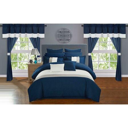 CHIC HOME 24 Piece Quilted Embroidered Complete Comforter Bed Set, Navy - Queen, 24PK CS0867-US